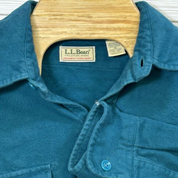 LL Bean Vintage Womens Tall S 16 Chamois Shirt Turquoise Green Heavy Flannel USA - Picture 1 of 8